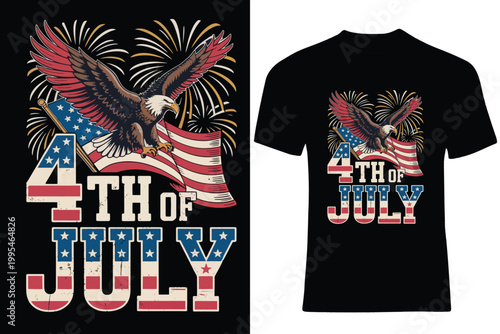 4th of july tshirt design with eagle and fireworks