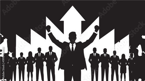 Business Success Arrow and Leader Silhouette for Corporate Growth and Financial Achievement