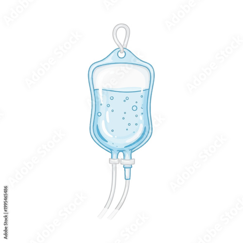 Medical IV drip bag with tube.