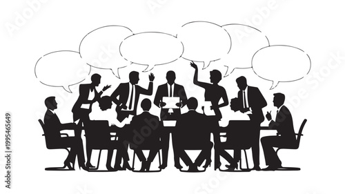 Brainstorming Silhouettes with Speech Bubbles for Creative Business Meeting Ideas and Corporate Collaboration