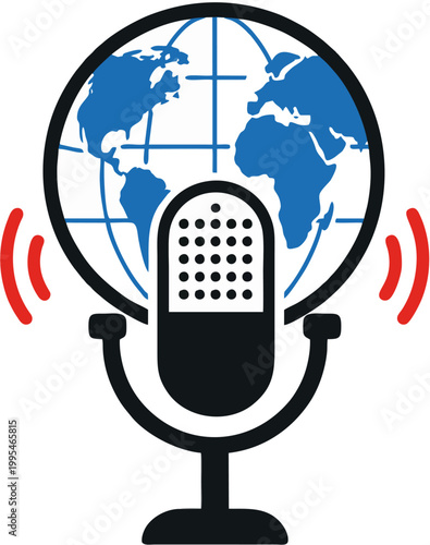 Global Communication & Press Freedom Icon – Microphone with Globe Symbol
