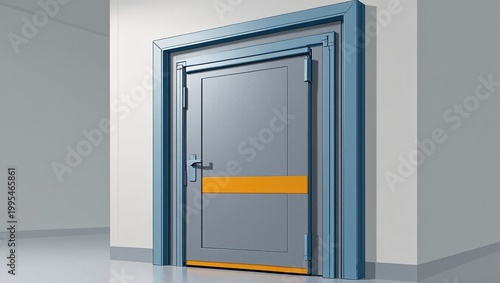 Wide mechanical steel door in a clean industrial interior corridor