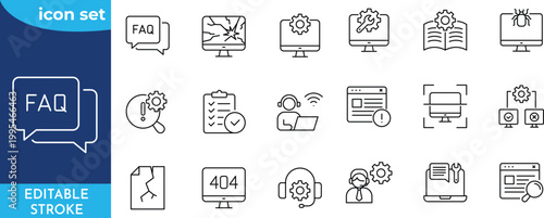 IT Support line editable icon set. Editable stroke. Containing tech support, troubleshooting, diagnostics, installation, maintenance, cloud computing, and more.
