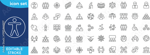 People and Community icon set. Editable stroke. Human Icon set. Containing People, social, diversity, relationships, group, human, community, and more. Outline Icon Collection.