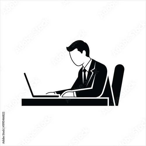 Business professional working on a laptop at a desk during a workday Vector Illustration Isolated on white background