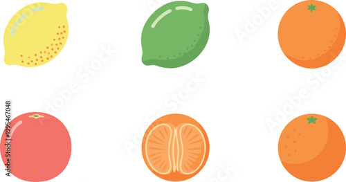 Citrus fruit icon set with lemon lime orange grapefruit slices flat minimal vector illustration collection isolated design