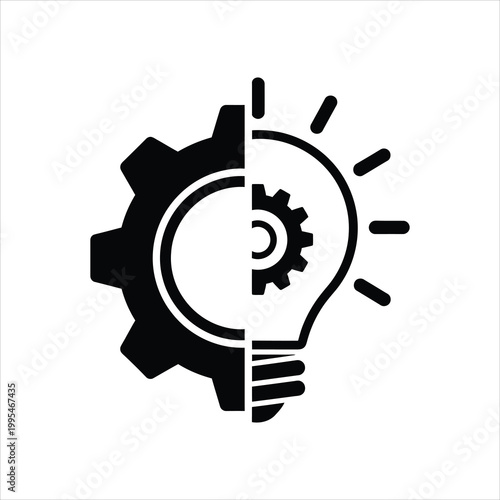 Industrial innovation concept with half gear and half lightbulb symbol Vector Illustration Isolated on white background