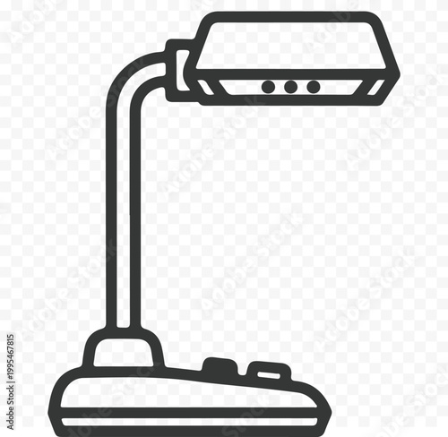 Black vector illustration of a modern adjustable desk lamp with three light intensity levels