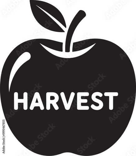 Black apple icon, harvest symbol, fruit logo, vector graphic