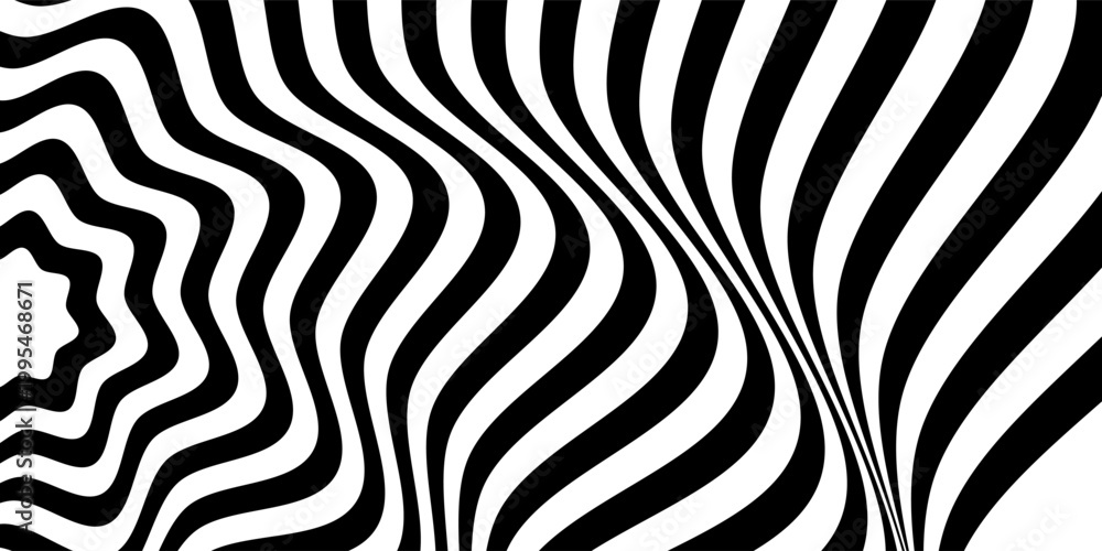 Obraz premium Black And White Wavy Optical Illusion Pattern With Hypnotic Radial Star Center For Backgrounds