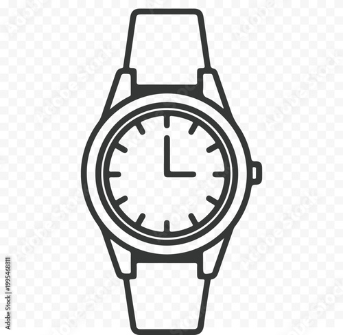 A clean, modern vector illustration of a classic analog wristwatch with a leather strap and minimalist design.