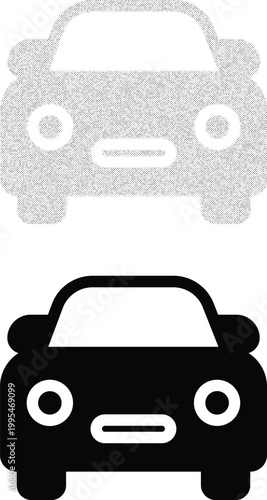 Minimalist silhouette with halftone dot texture effect Car Front View Vector Icon Set