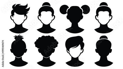 Diverse Hairstyles Silhouette Collection for Profile Icons and Avatars
