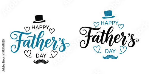 Festive father's day typography with hats mustaches and heart decorations