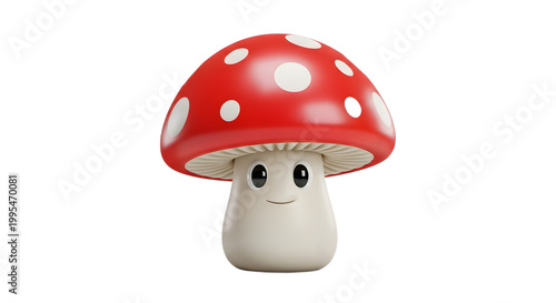 Cute Cartoon Mushroom Character with Red Spotted Cap.