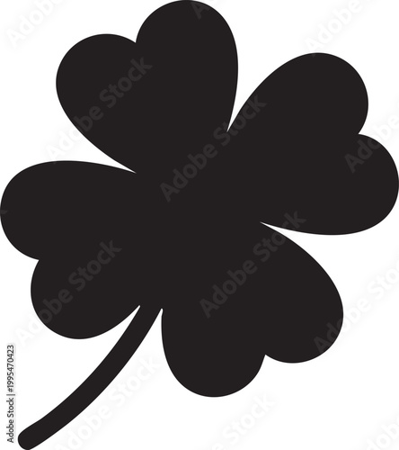 Black four-leaf clover, lucky charm, clover leaf, vector icon, symbol
