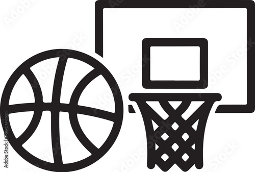 Basketball, basketball hoop, sports icon, black, vector graphics