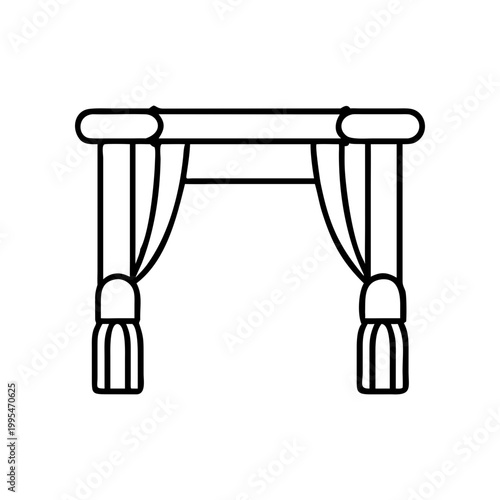 Outline of a curtain with tassels and rod on transparent background silhouette