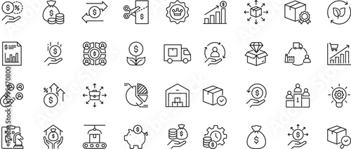 Profitable Business line icon set. Editable stroke. Contain icons related to business profit.