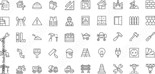 Construction icon set. Editable stroke.