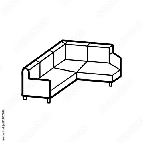 Outline drawing of a sectional couch set on transparent background silhouette