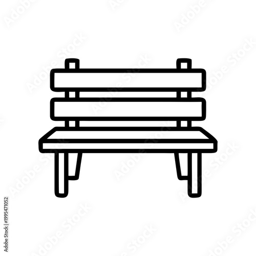 Outline drawing of a simple park bench on transparent background silhouette