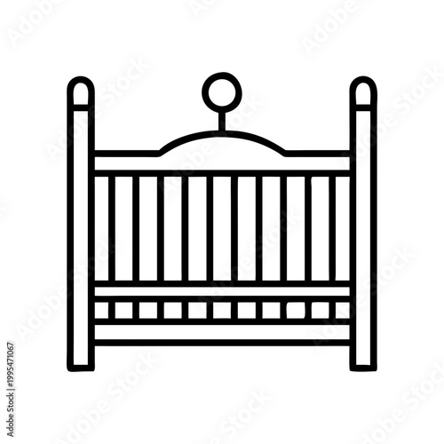 Illustration of a baby crib in black outline on transparent background silhouette
