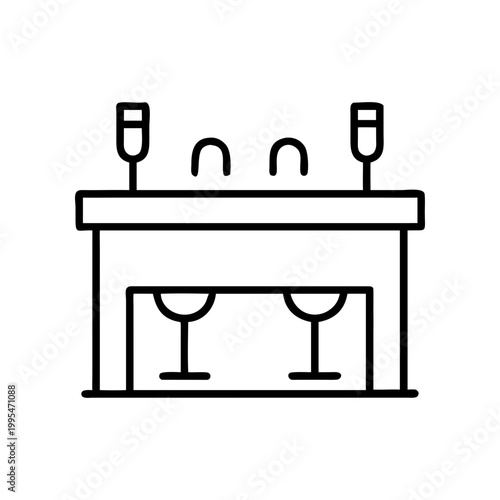 Wine glasses on a table with two handles on transparent background silhouette
