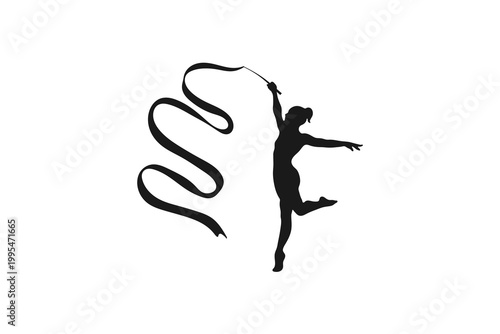 Female Rhythmic Gymnast Performing with Wavy Ribbon
