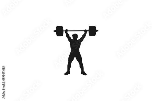 Strong Bodybuilder Lifting Heavy Barbell Overhead