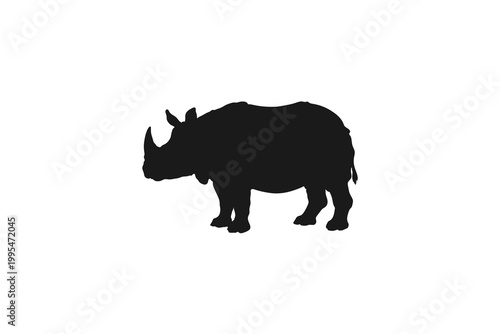 Profile Silhouette of a Large Rhinoceros Walking
