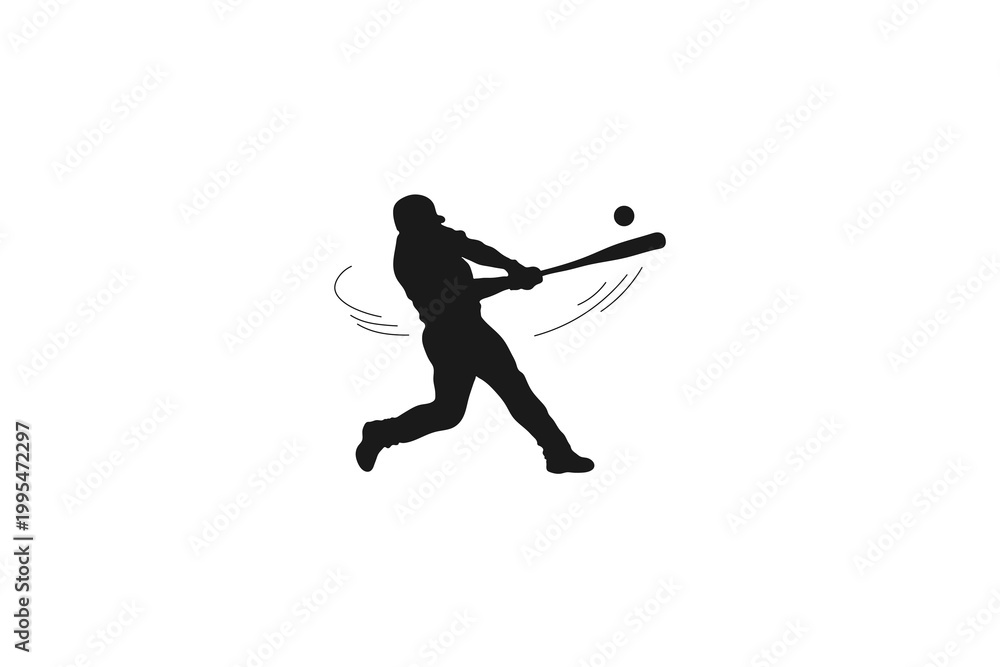 Fototapeta premium Baseball player hitting the ball with a bat silhouette