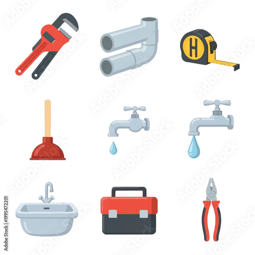 Plumbing tools and equipment set.