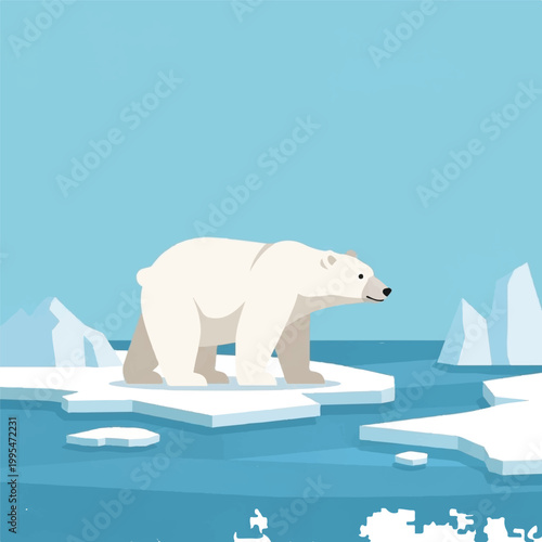 Polar bear standing on ice floes.