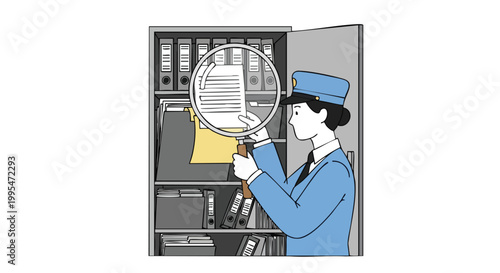 Woman Investigating Documents. Office Research Concept. Flat Vector Illustration. Clean Design for Data Analysis.
