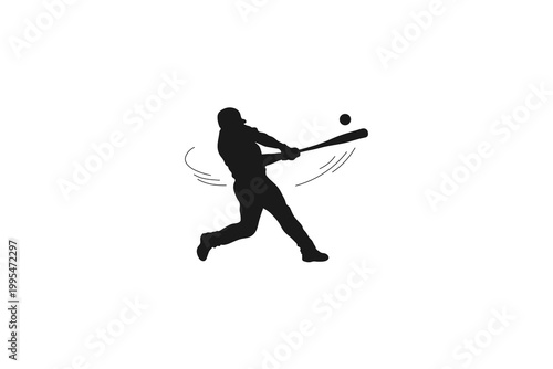 Baseball player hitting the ball with a bat silhouette