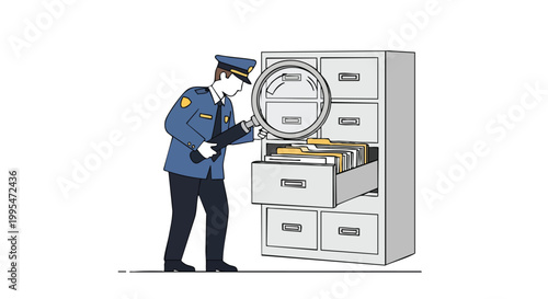 Police Officer Investigation. Detective Search. Document Examination. Law Enforcement Concept.