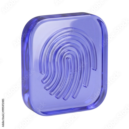 Fingerprint icon in blue glass style for identity and security