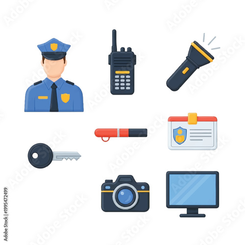 Police Officer Security Symbol Icons Set.