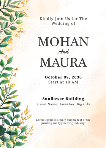 Elegant Save the Date Wedding Invitation Card with Watercolor Floral Elements