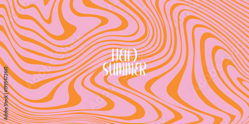 Deformed fluid uneven organic lines. Funky groovy maze background. Hello summer hand lettering. Hippie doodle patterns collection. liquid curved lines waves