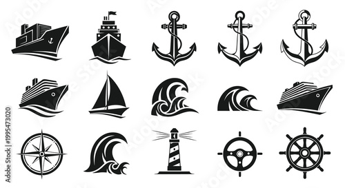 Nautical Maritime Ships Anchors and Sea Waves Collection