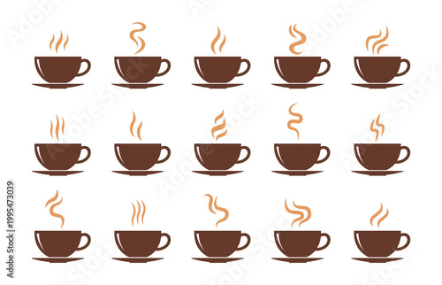 set of element simple coffee cup icon collection For cafe logo, branding,web, print and social media design decoration