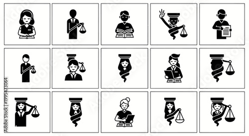 Law Justice and Legal Profession Silhouette Icons