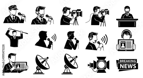 Journalism and News Broadcasting Vector Icon Set