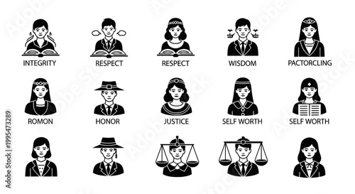 Human Values Ethics and Character Quality Silhouette Icon Set