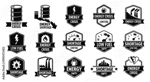 Energy Crisis and Fuel Shortage Vintage Badge Set