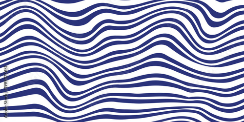 Sea ripples water summer background with pattern. Uneven deformed hand drawn blue wavy organic doodle curved winding lines. Hello it's summer time hand lettering.