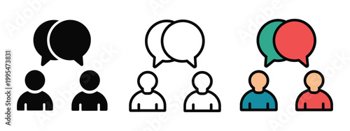 Discussion Icon Set, Speaking People and Person Symbol Vector Illustration, Communication, Conversation, Chat and Dialogue Concept, Minimal Modern UI Icons Collection