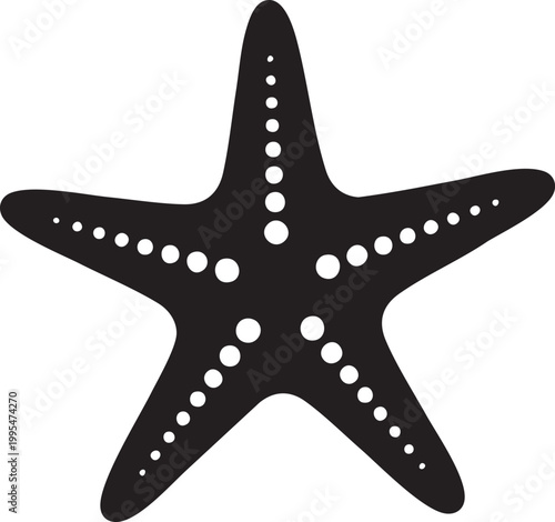 Black starfish, sea star icon, marine animal silhouette, ocean creature